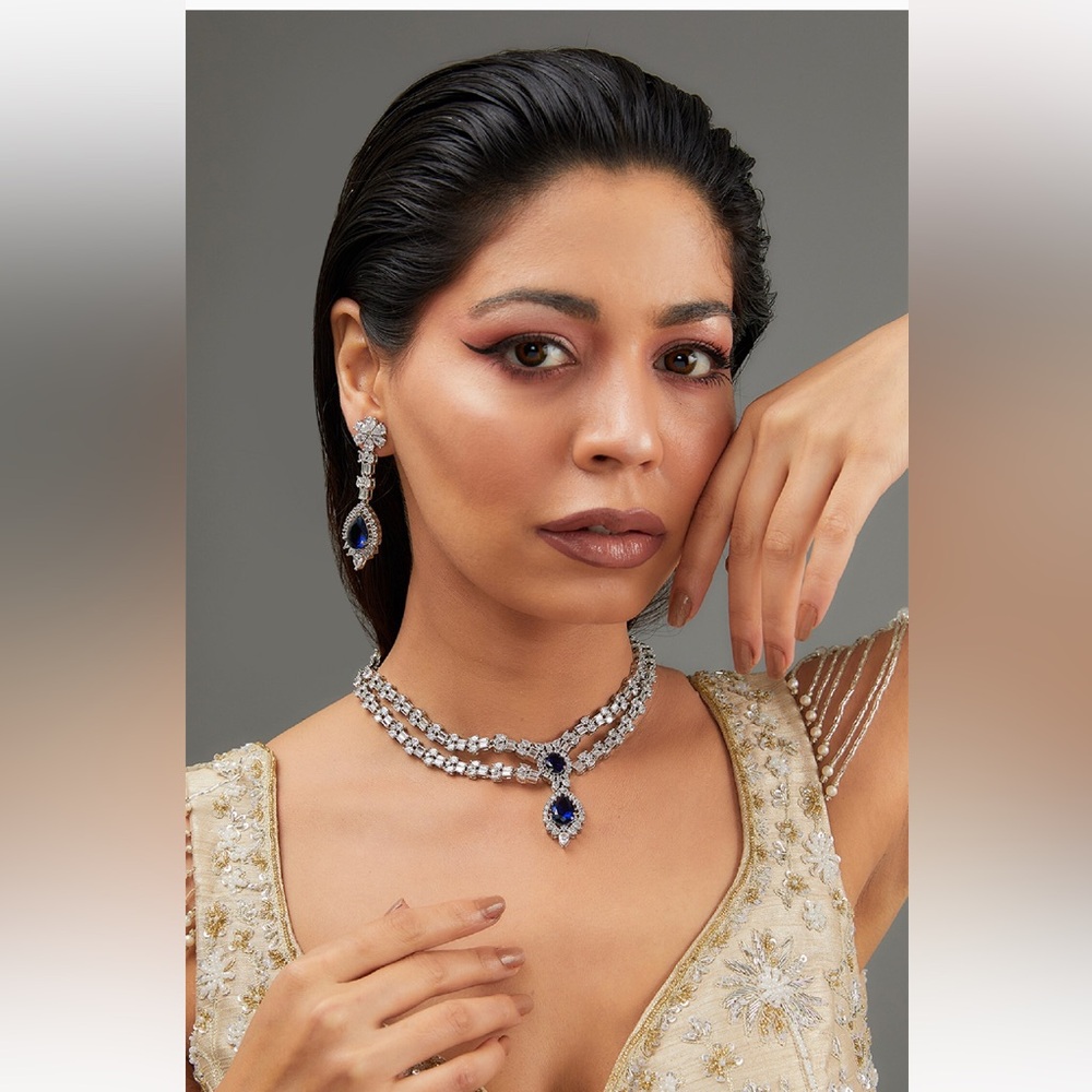 Elegant Silver and Blue Jewelry Set